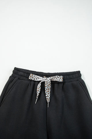 Coffee Leopard Drawstring Winter Fleece Pants