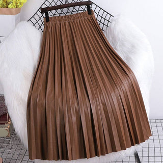 Sheer Trend - High Waisted Elastic A-Line Pleated PU Leather Mini Skirt