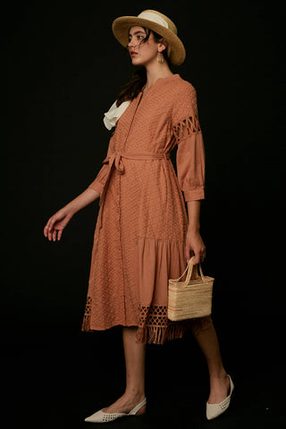 Listicle - Lace Cutout Sleeve Eyelet Midi Dress LD0730