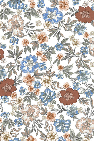 Brown Plaid Frilled Trim V Neck Floral Long Sleeve Blouse