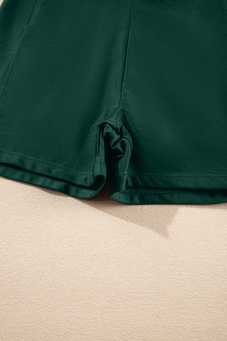 Blackish Green Color Block Edge Ribbed Pocketed Lined Swim Dress