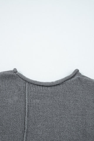 Medium Grey Raw Edge Uneven Hem Patchwork Drop Shoulder Sweater