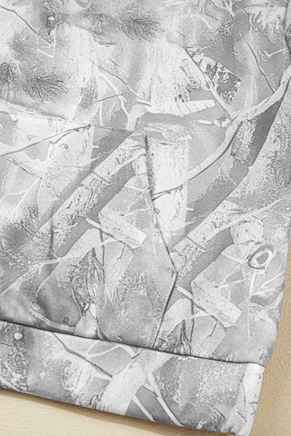 Beige Camouflage Plant Print Kangaroo Pocket Oversized Hoodie