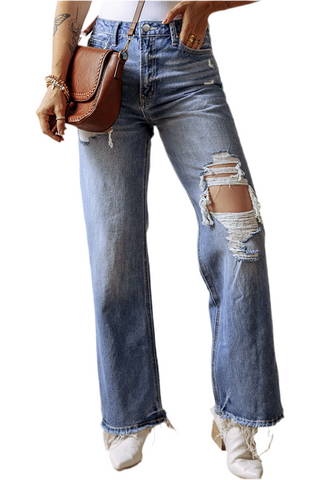 Ashleigh Blue Distressed Raw Hem Straight Leg High Waist Jeans
