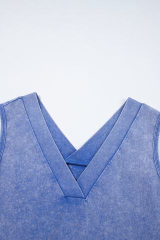 Sky Blue Mineral Wash Pocketed Sleeveless V Neck Loose Romper