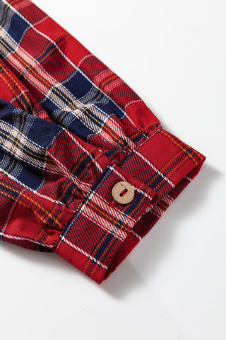 Green Plaid Print Frilly Collar Long Sleeve Shift Mini Dress