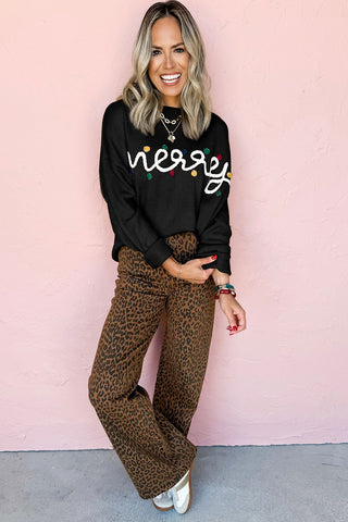 Smoke Gray Merry Colorful Dot Detail Christmas Dolman Sweater