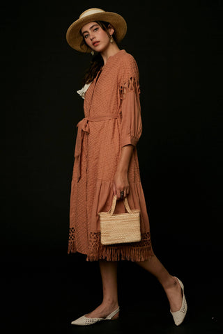 Listicle - Lace Cutout Sleeve Eyelet Midi Dress LD0730