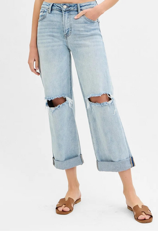 RISEN Full Size Mid Rise Fit Boyfriend Jeans with Cuff Plus Size