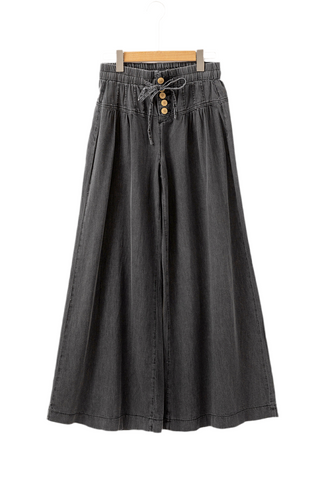 Carbon Grey Mineral Wash Button Fly Waist Wide Leg Jeans