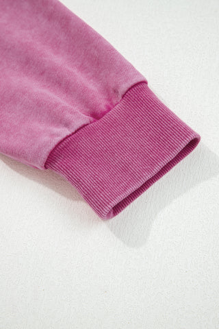 Jungle Green Lace Applique Notched Neck Mineral Wash Baggy Sweatshirt