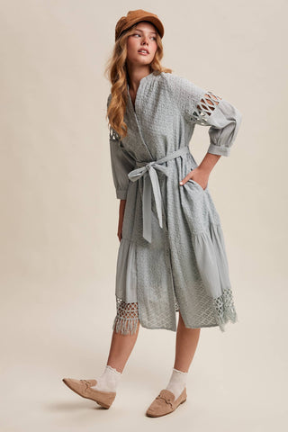 Listicle - Lace Cutout Sleeve Eyelet Midi Dress LD0730