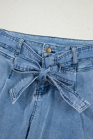 Beau Blue Vintage Washed Knot Belt Wide Leg Jeans