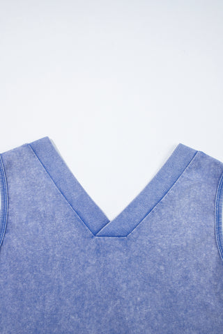 Sky Blue Mineral Wash Pocketed Sleeveless V Neck Loose Romper