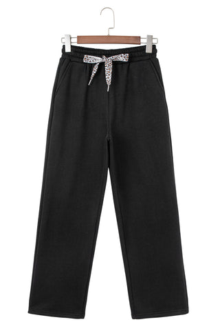 Coffee Leopard Drawstring Winter Fleece Pants