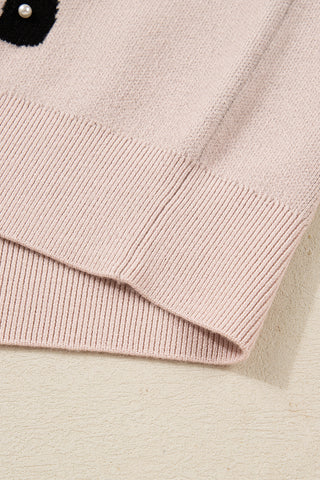 Blackish Green Pearl Embellished Bow Pattern Loose Sweater