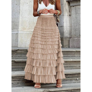 Sheer Trend - A-Line High Waisted Solid Color Tulle Skirts Bottoms