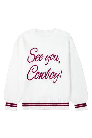 Coffee See You Cowboy Embroidered Western Graphic Sweater