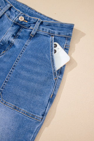 Sky Blue Cropped High Rise Wide Leg Jeans