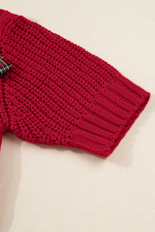 Black Plaid Lace-up Detail Christmas Holiday Puff Short Sleeve Sweater