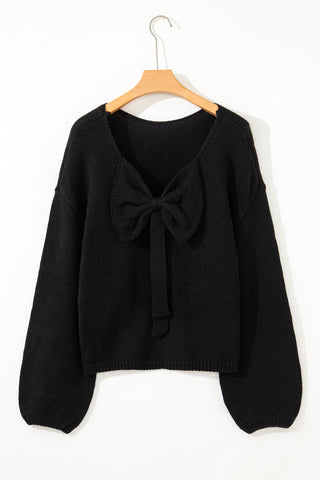 Bonbon Festive Bow Backless Bubble Sleeve Sweater
