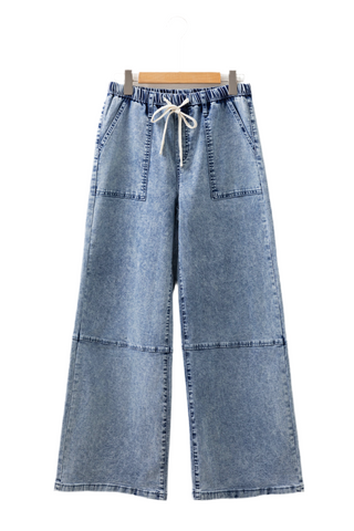 Ashleigh Blue Acid Wash Exposed Seam Drawstring High Waist Jeans