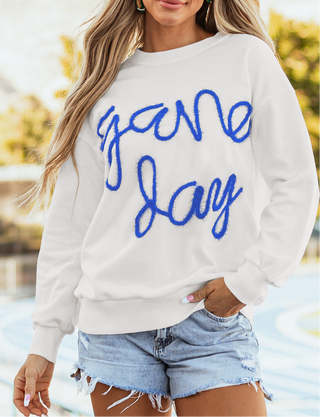 White Tinsel Game Day Drop Shoulder Graphic Sweatshirt