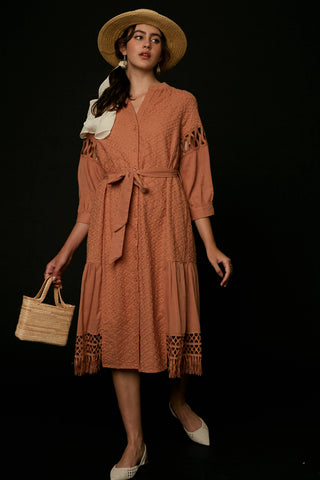 Listicle - Lace Cutout Sleeve Eyelet Midi Dress LD0730