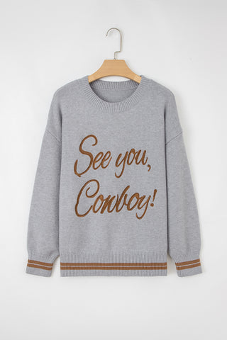 Coffee See You Cowboy Embroidered Western Graphic Sweater