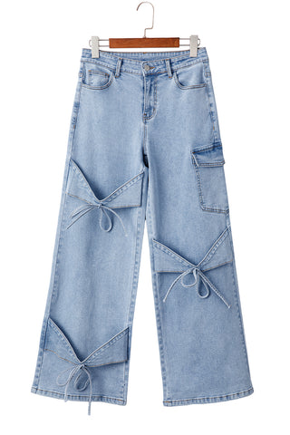 Beau Blue Bowknot Decor Boyfriend Cargo Jeans
