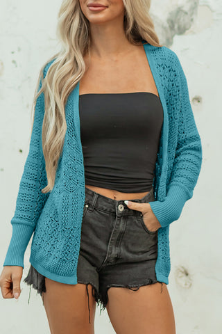 Lapis Mix Pattern Hollowed Knit Open Front Cardigan