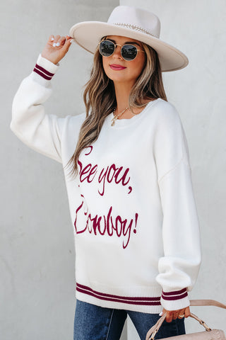 Coffee See You Cowboy Embroidered Western Graphic Sweater