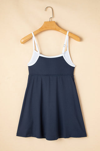Blackish Green Color Block Edge Ribbed Pocketed Lined Swim Dress