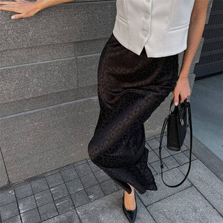 Leopard Jacquard Long Bodycon Skirt