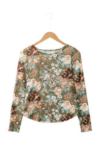 Orchid Petal Allover Floral Print Mesh Long Sleeve Top