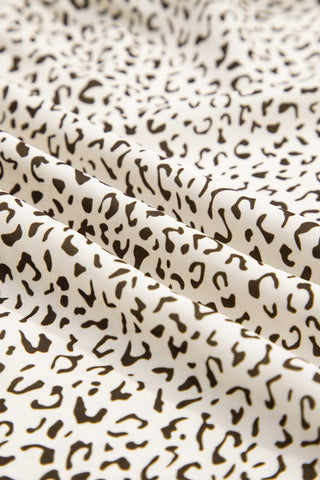 Beige Plus Size Leopard Print Frill Trim Short Sleeve Flared Dress