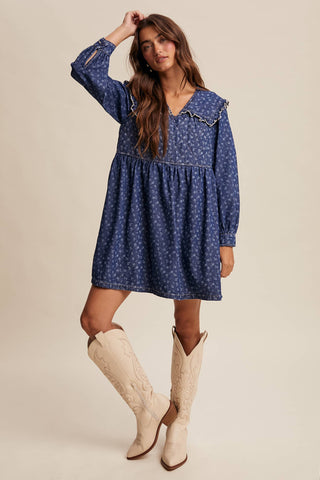 Listicle - Quilted Yoke Denim Mini Dress- SHIPS DEC 15TH