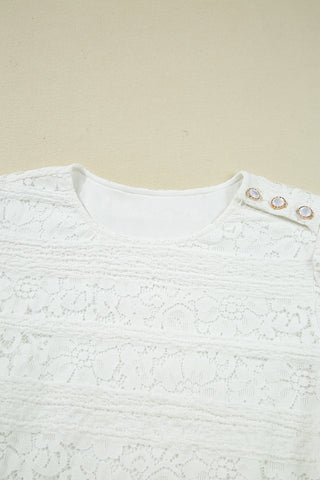 White Lace Crochet Round Neck Puff Sleeve Shift Mini Dress