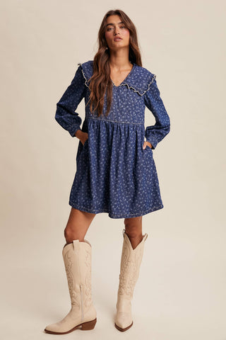 Listicle - Quilted Yoke Denim Mini Dress- SHIPS DEC 15TH