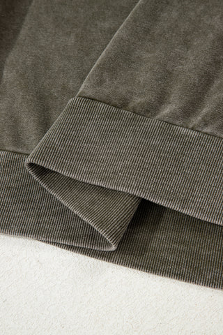 Jungle Green Lace Applique Notched Neck Mineral Wash Baggy Sweatshirt