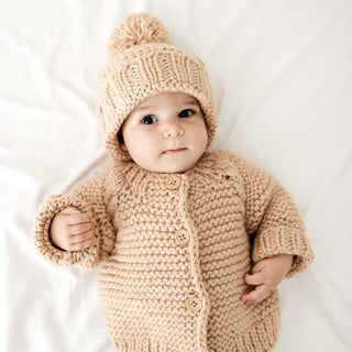 Huggalugs - Latte Garter Stitch Cardigan Sweater Baby & Toddler