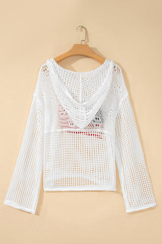 Beau Blue Hollow Out Crochet Knit American Flag Patched Sweater Hoodie