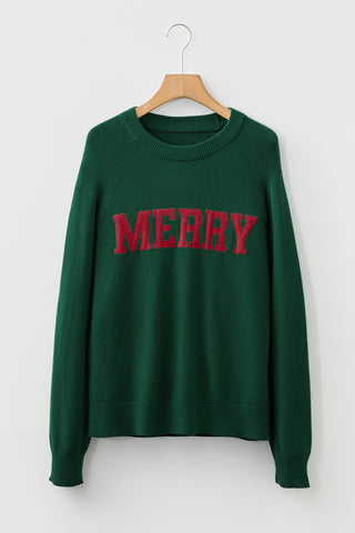 White MERRY Letter Pattern Christmas Raglan Sleeve Sweater