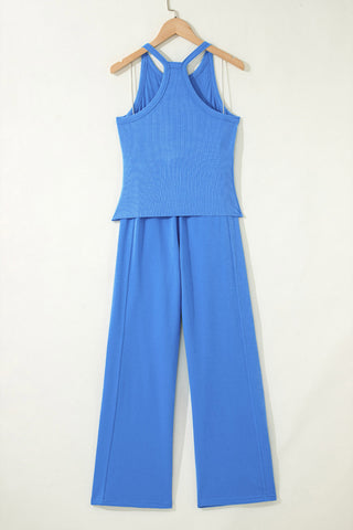 Slim Ribbed Tank Top and Sweatpants Set