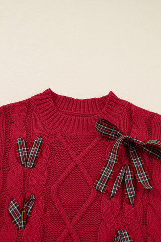 Black Plaid Lace-up Detail Christmas Holiday Puff Short Sleeve Sweater