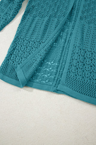 Lapis Mix Pattern Hollowed Knit Open Front Cardigan