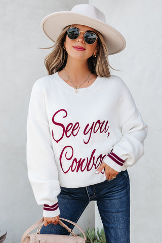 Coffee See You Cowboy Embroidered Western Graphic Sweater