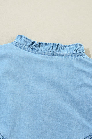 Myosotis Frill V Neck Buttoned Denim Dress