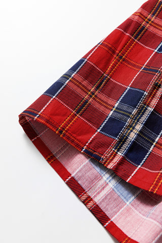 Green Plaid Print Frilly Collar Long Sleeve Shift Mini Dress