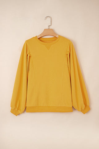 Citrus Pleated Balloon Sleeve Pullover Solid Sweatshirt